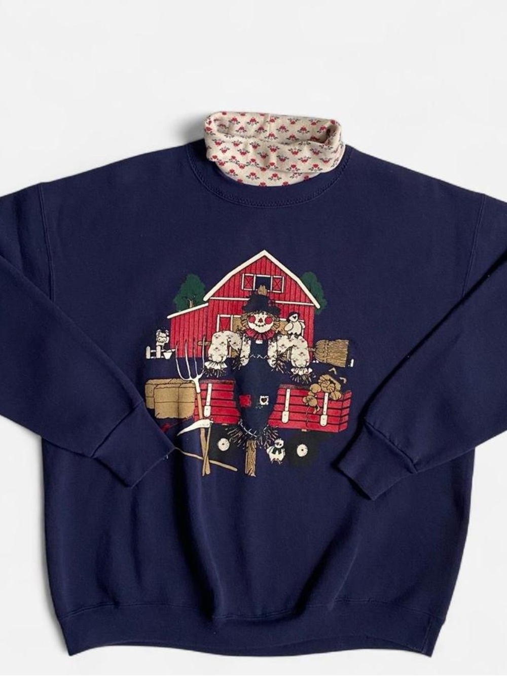 Vintage navy farm scarecrow turtleneck sweatshirt